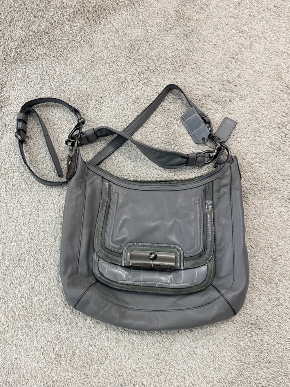 Coach Gray Leather Shoulder Bag with Front Flap